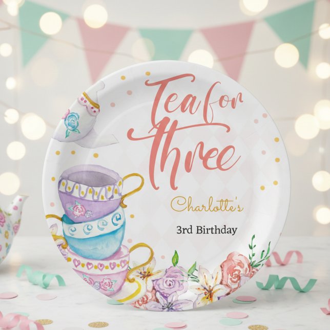 Plato De Papel Té para tres, tercer cumpleaños de té (Subido por el creador)