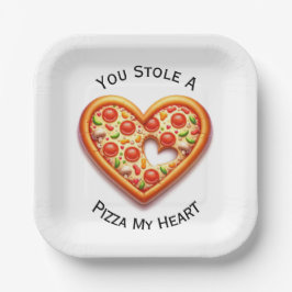 Plato De Papel Te Robaste Una Pizza Mi Corazón Pizza Love Paper P