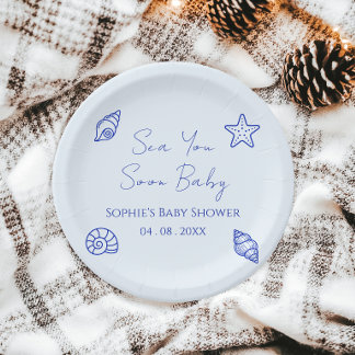 Plato De Papel Te Veré Pronto Bebé Celebración Costera de Baby Sh