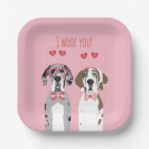 Plato De Papel Te Woof Great Dane Dogs Pink Red