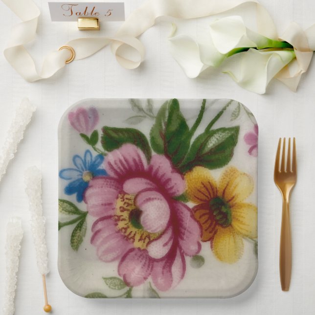 Plato De Papel Tea Cup Floral Bouquet Paper Placa (Boda)