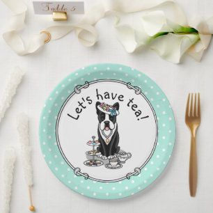 Plato De Papel Tea Fiesta Boston Terrier Dog (negro) lindo