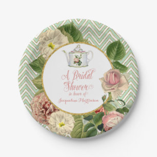 Plato De Papel Tea Fiesta Bridal Shower Chevron Stripes Rosa