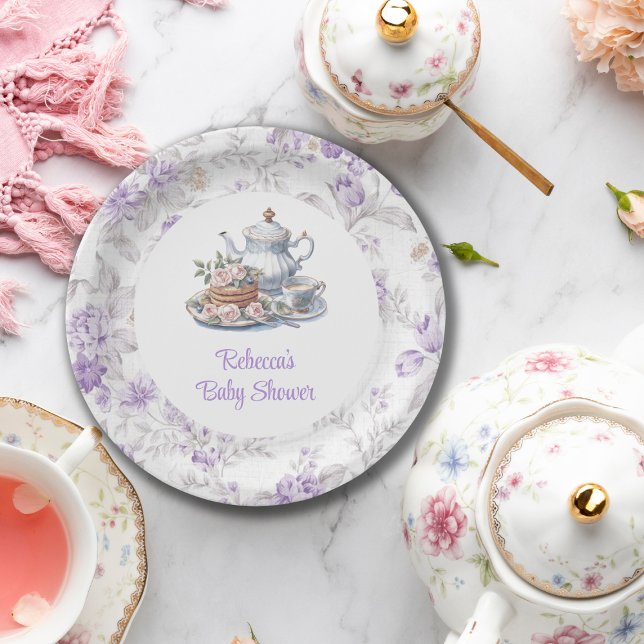 Plato De Papel Tea Fiesta Lavender Garden Floral Baby Shower (Subido por el creador)