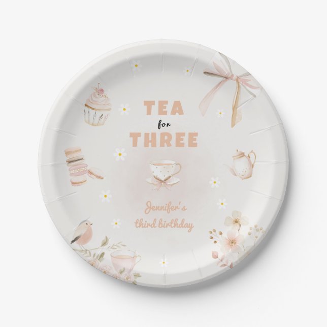 Plato De Papel Tea for Three Birthday Invitation for Girls (Anverso)