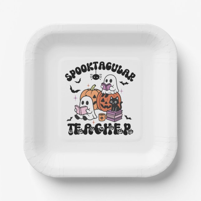 Plato De Papel Teacher Spooktacular Fantasma Halloween (Anverso)