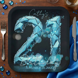 Plato De Papel Teal Blue Diamond Crystal 21st Birthday Black