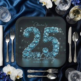 Plato De Papel Teal Blue Diamonds Glamorous 25th Birthday Party