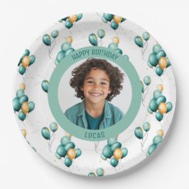 Plato De Papel Teal Faux Gold Balloons Photo