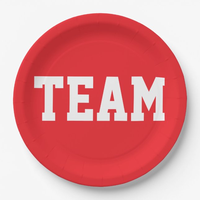 Plato De Papel TEAM Diversión Deportes Atléticos Texto Blanco Sob (Anverso)