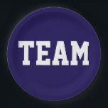 Plato De Papel TEAM Sporty Athletic White Text On Deep Navy Blue<br><div class="desc">This sporty design features athletic bold TEAM white text against deep navy blue background.   The colors and text in this design can be personalized.</div>