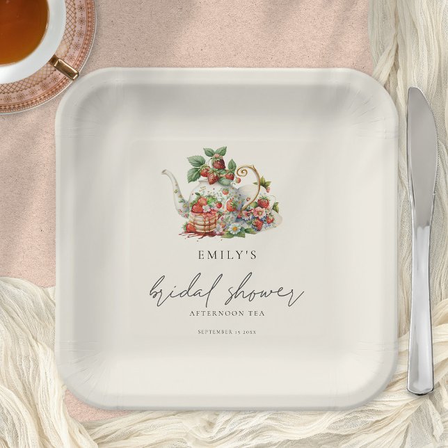 Plato De Papel Teapot Strawberries Tarde Tea Bridal Ducha (Subido por el creador)