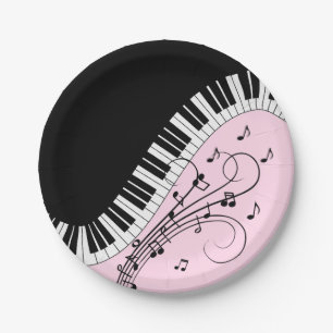 Plato De Papel Teclado de piano Diseño de música en blanco y negr