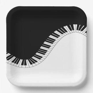 Plato De Papel Teclado de piano Diseño de música en blanco y negr