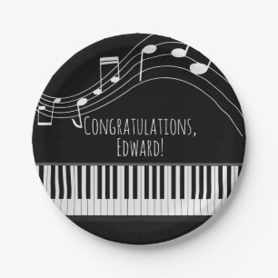 Plato De Papel Teclado piano y notas musicales