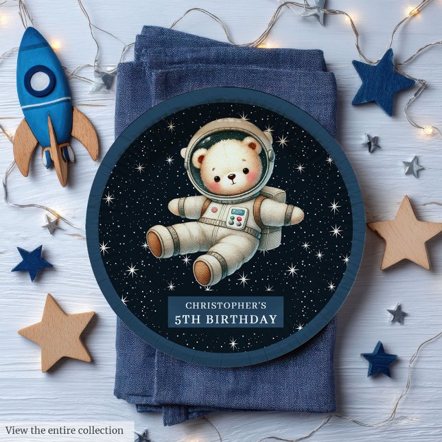 Plato De Papel Teddy Astronauta Boy Birthday Party Placa de papel (Teddy Astronaut Boy Birthday Party Paper Plate)