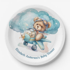 Plato De Papel Teddy Bear Airplane Boy Baby Shower