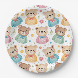 Plato De Papel Teddy bear and flowers