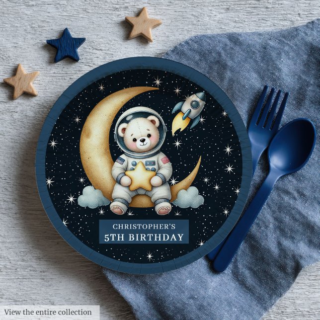 Plato De Papel Teddy Bear Astronauta Espacio Baby Shower Placa de (Teddy Bear Astronaut Space Baby Shower Paper Plates)