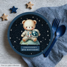Plato De Papel Teddy Bear Astronauta Nombre personalizado Baby Sh
