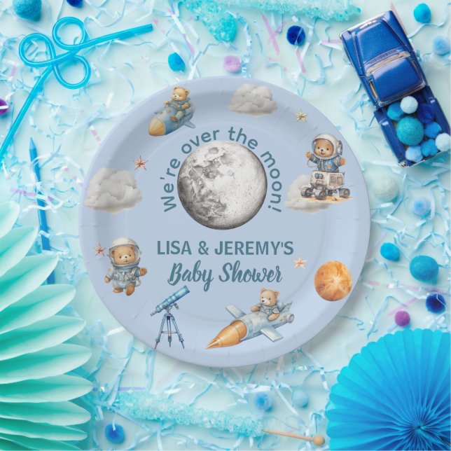 Plato De Papel  Teddy Bear Astronauts in Space Baby Shower (Fiesta)
