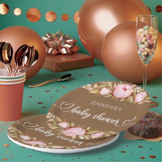 Plato De Papel Teddy Bear Baby Bear Baby Shower Floral (Multi)