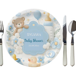 Plato De Papel Teddy Bear Baby Boy Shower