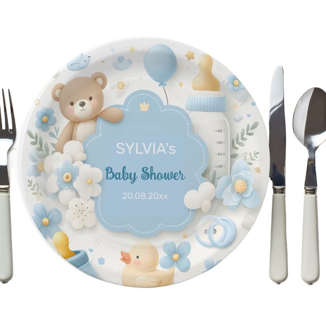 Plato De Papel Teddy Bear Baby Boy Shower (Subido por el creador)