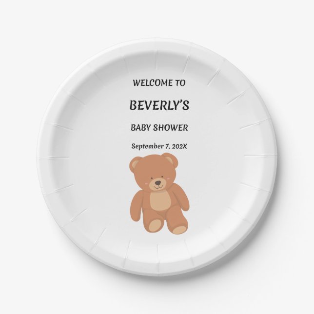 Plato De Papel Teddy Bear Baby Shower (Anverso)