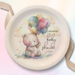 Plato De Papel Teddy Bear Baby Shower<br><div class="desc">Un oso tierno y cariñosamente tierno,  un montón de globos,  mariposas,  nubes esponjosas y tus detalles aparecen en estos platos de papel para bebés. COINCIDIENDO elementos de nuestra colección.</div>