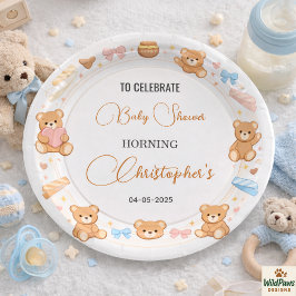Plato De Papel Teddy Bear Baby Shower Boy | Cute Blue Bear