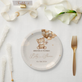 Plato De Papel Teddy Bear Baby Shower Neutral