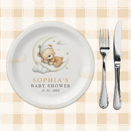 Plato De Papel Teddy Bear Baby Shower | Neutral Beige Boy party