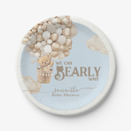 Plato De Papel Teddy Bear Balloon Boy Blue Baby Shower