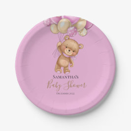 Plato De Papel Teddy Bear Balloon PINK