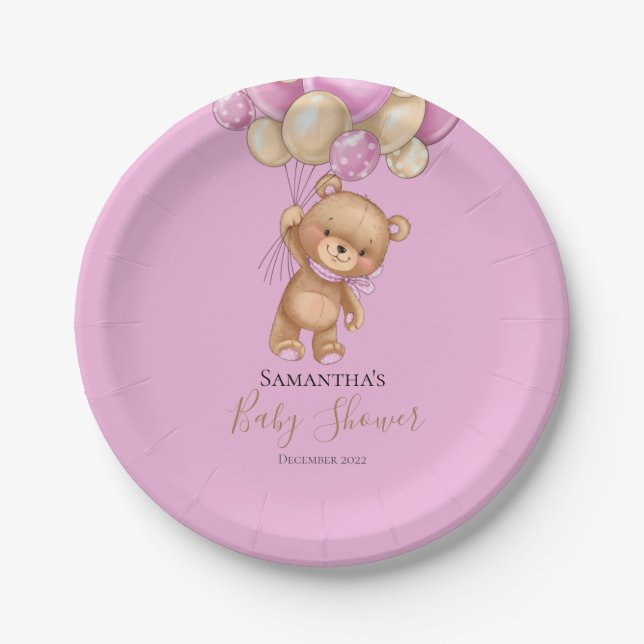 Plato De Papel Teddy Bear Balloon PINK (Anverso)
