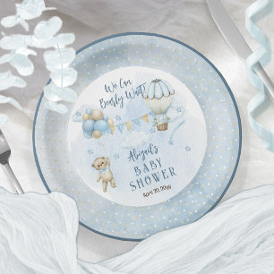 Plato De Papel Teddy Bear Balloons Boy Bearly Wait Baby Shower