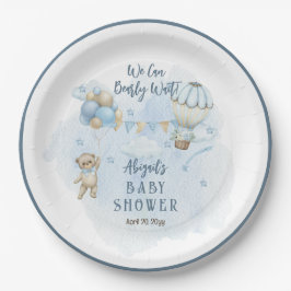 Plato De Papel Teddy Bear Balloons Boy Bearly Wait Baby Shower