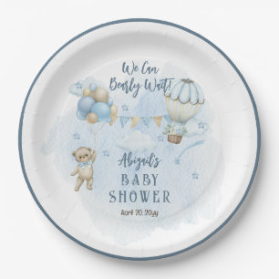 Plato De Papel Teddy Bear Balloons Boy Bearly Wait Baby Shower