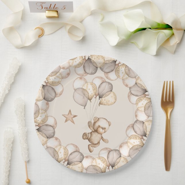 Plato De Papel Teddy Bear Bear Bear Baby Shower Sexo Neutral (Boda)
