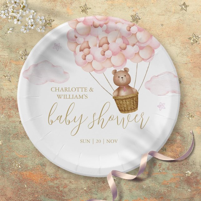 Plato De Papel Teddy Bear Bearly Wait Chica Rosa Baby Shower (Teddy Bear Bearly Wait Pink Girl Baby Shower Paper Plates)