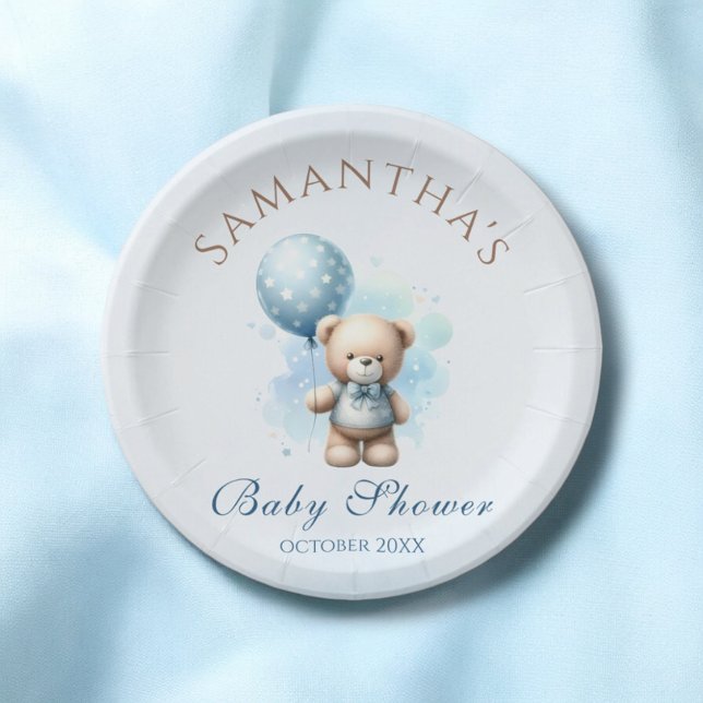 Plato De Papel Teddy Bear Blue Balloon Bearly Baby Boy Shower (Subido por el creador)