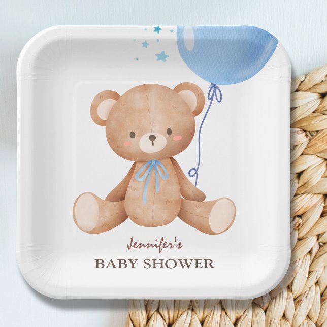 Plato De Papel Teddy Bear Blue Balloon Boy Baby Shower (Subido por el creador)