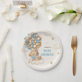 Plato De Papel Teddy Bear Blue Balloons Baby Shower