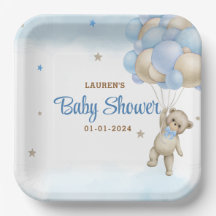 Teddy Bear Blue Balloons Baby Shower