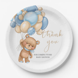 Plato De Papel Teddy Bear Blue Balloons Baby Shower Gracias