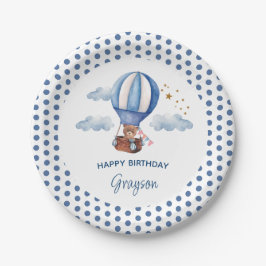 Plato De Papel Teddy Bear Blue primer cumpleaños