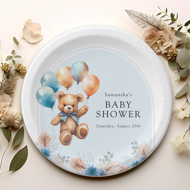 Plato De Papel Teddy Bear Boho Boy Baby Shower (Subido por el creador)