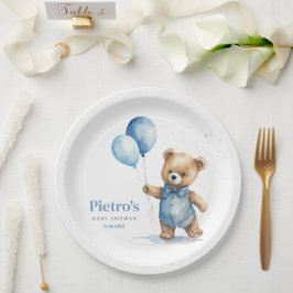 Plato De Papel Teddy Bear Boy Baby Shower