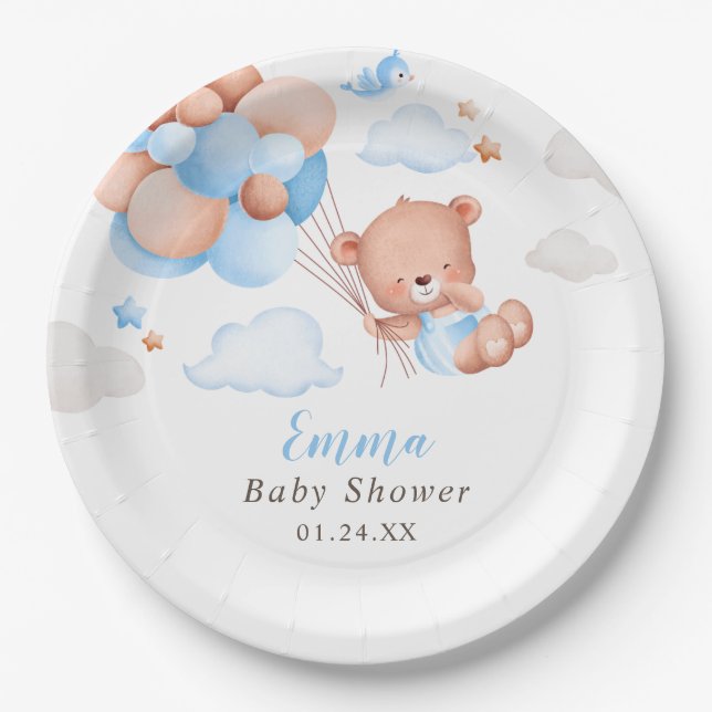 Plato De Papel Teddy Bear Boy Baby Shower (Anverso)